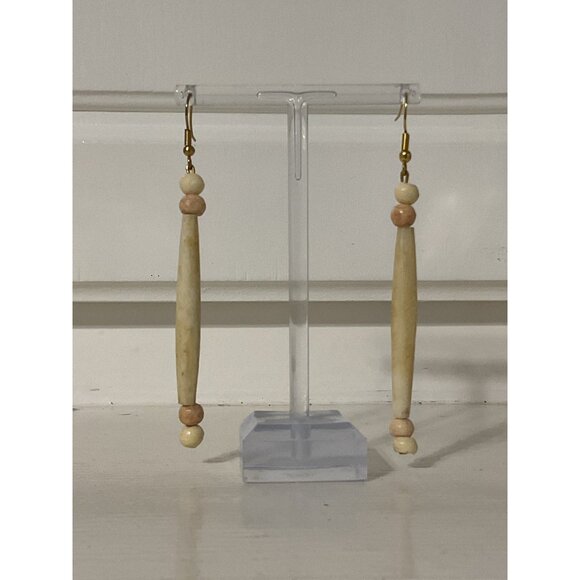 Handcrafted Long Tube & Bead Dangle Earrings With Gold Hooks - Picture 1 of 4